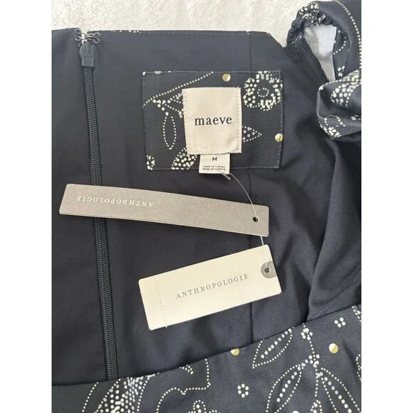 Anthropologie Maeve Long Sleeve Square Neck Drop Waist Mini Dress Black Sz Md - Picture 7 of 8